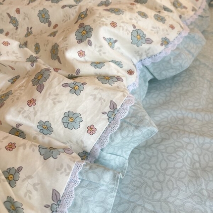 棉生活家纺 2025新款全棉小清新花边款蕾丝四件套 漫然