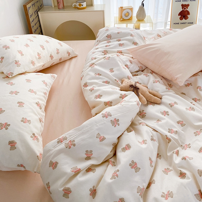 91家纺网 家纺一手货源 找家纺 尺素 2025新款ins风博主系列全棉四件套 呆呆小熊