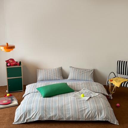 例外Home 2025新款全棉色织水洗棉四件套-条纹控 条纹控-蓝灰