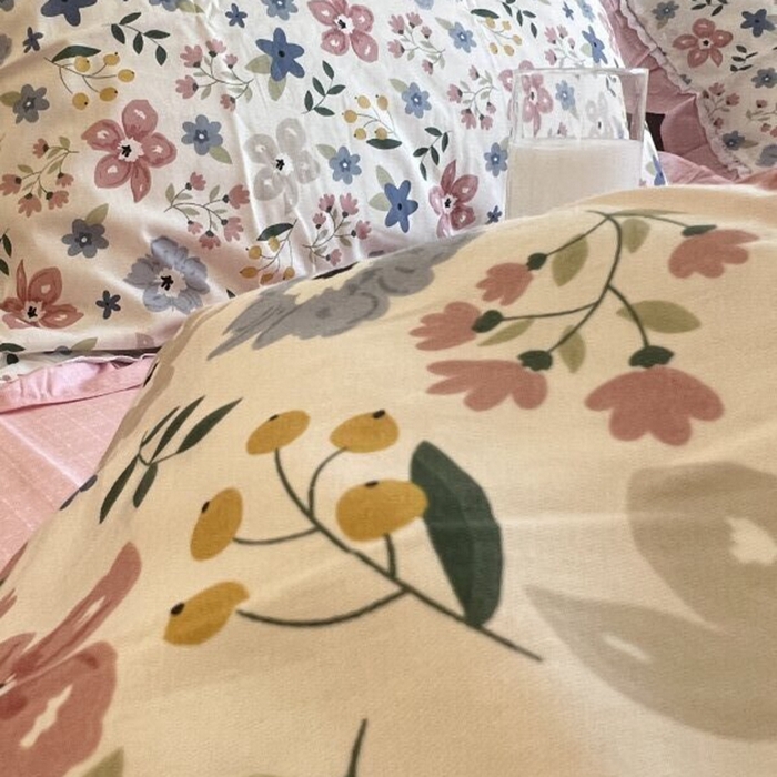 91家纺网 家纺一手货源 找家纺 棉生活家纺 2025新款全棉小清新花边款蕾丝四件套 春日田田