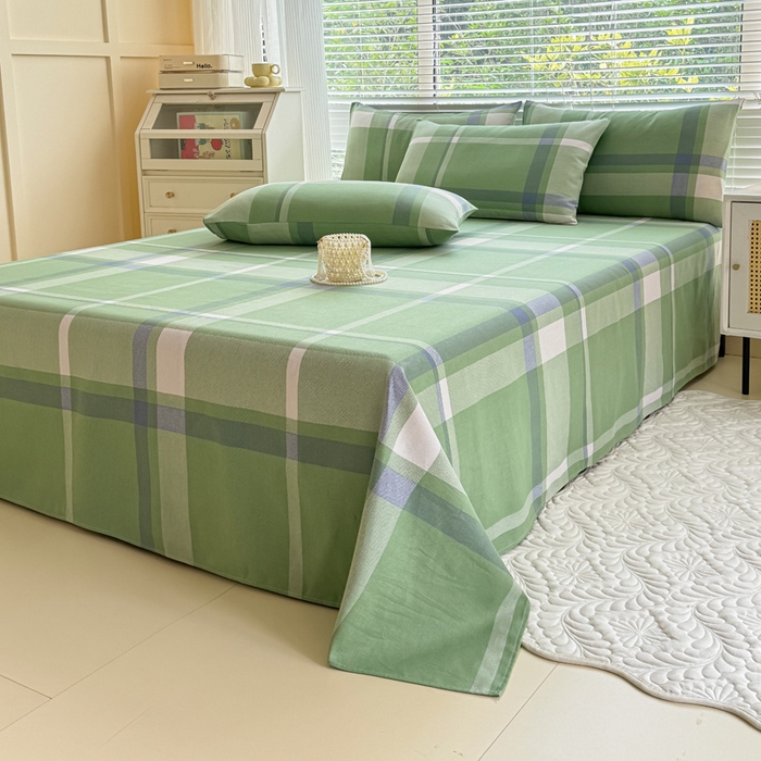 91家纺网 家纺一手货源 找家纺 仟网汇 2025新款老粗布床单粗布凉席老粗布单床单枕套单品 绿大格