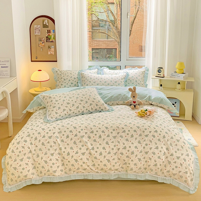 91家纺网 家纺一手货源 找家纺 棉生活家纺 2025新款全棉小清新花边款蕾丝四件套 漫然