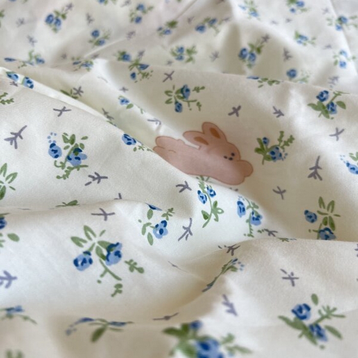 91家纺网 家纺一手货源 找家纺 棉生活家纺 2025新款全棉小清新花边款蕾丝四件套 花海小兔