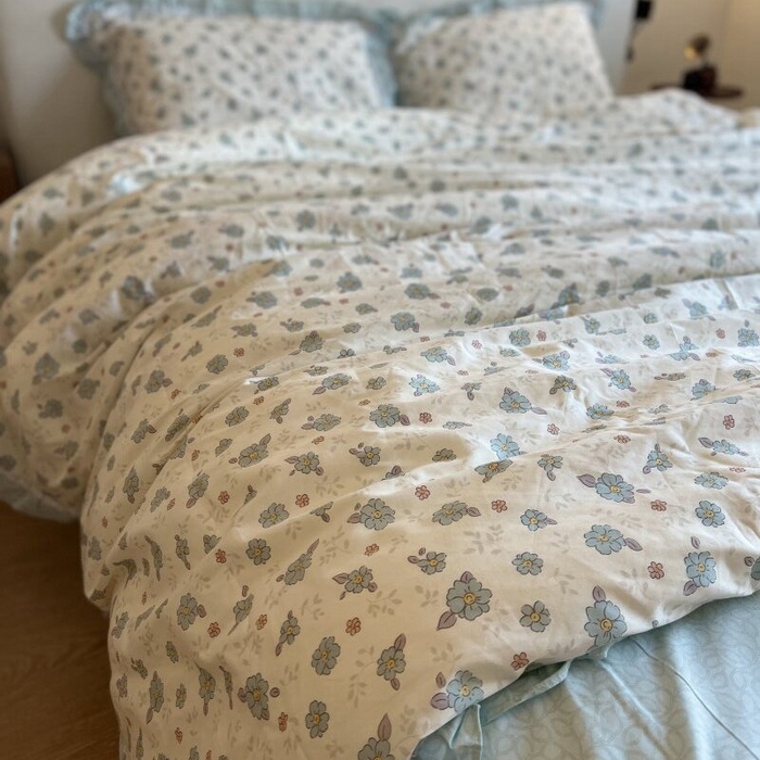 91家纺网 家纺一手货源 找家纺 棉生活家纺 2025新款全棉小清新花边款蕾丝四件套 漫然