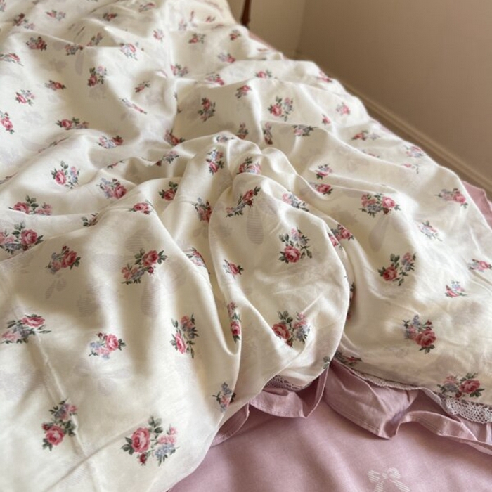 91家纺网 家纺一手货源 找家纺 棉生活家纺 2025新款全棉小清新花边款蕾丝四件套 夏日之约　粉