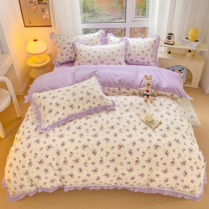 91家纺网 家纺一手货源 找家纺 棉生活家纺 2025新款全棉小清新花边款蕾丝四件套 洛潇