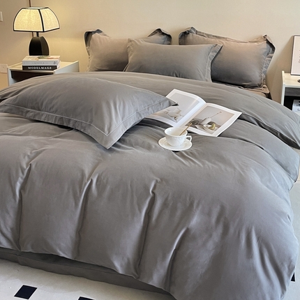 91家纺网 家纺一手货源 找家纺 N先生 2025新款纯色全棉磨毛四件套-西西里 西西里-雅灰