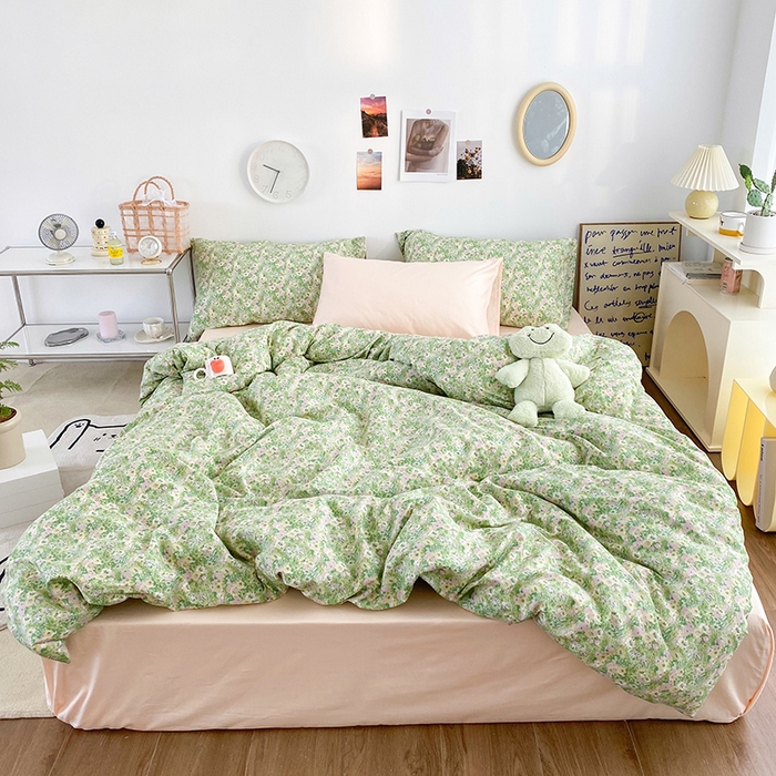 91家纺网 家纺一手货源 找家纺 尺素 2025新款ins风博主系列全棉四件套 禁止蕉绿