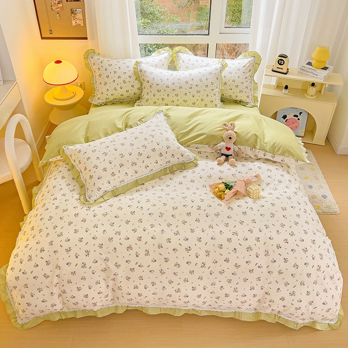 91家纺网 家纺一手货源 找家纺 棉生活家纺 2025新款全棉小清新花边款蕾丝四件套 熙悦