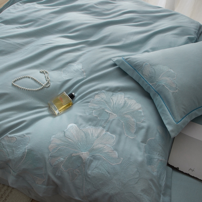 91家纺网 家纺一手货源 找家纺 雲归梦 2025新款全棉加厚磨毛绣花宽边工艺四件套-璀璨人生 璀璨人生-兰绿