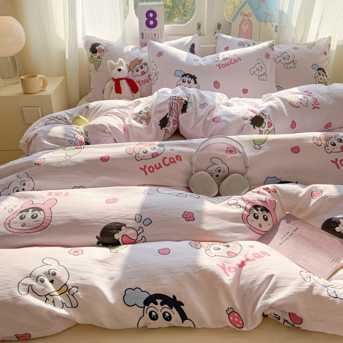 91家纺网 家纺一手货源 找家纺 温眠 2025新款亲肤柔软卡通印花水洗棉四件套 调皮小新