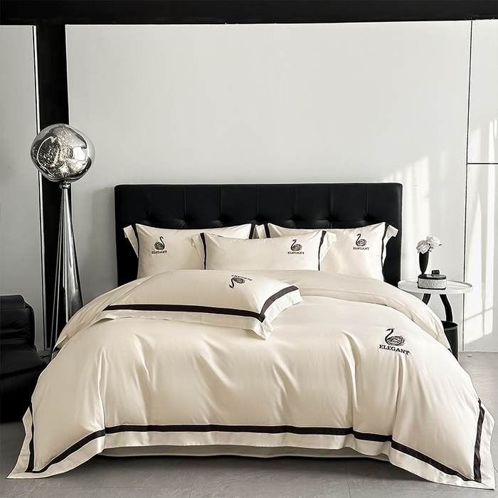 91家纺网 家纺一手货源 找家纺 618家纺 2025新款A类60S100支全棉纯棉四件套-天鹅之舞 天鹅之舞-奶油米