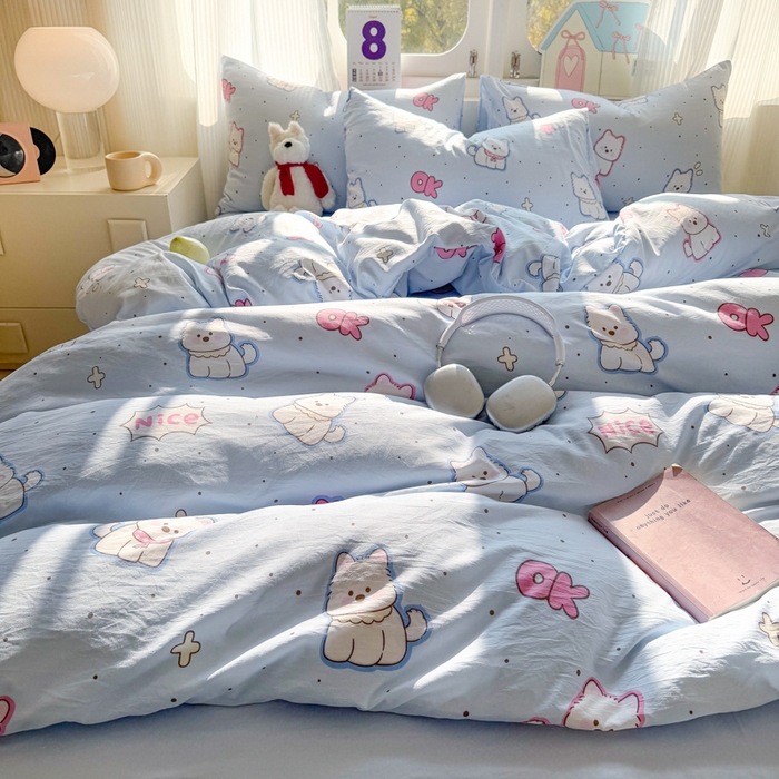 91家纺网 家纺一手货源 找家纺 温眠 2025新款亲肤柔软卡通印花水洗棉四件套 高西低