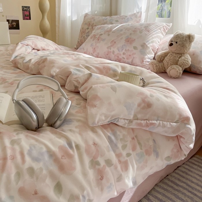 91家纺网 家纺一手货源 找家纺 玉海棠家纺 2025新款针织双层纱四件套 初夏