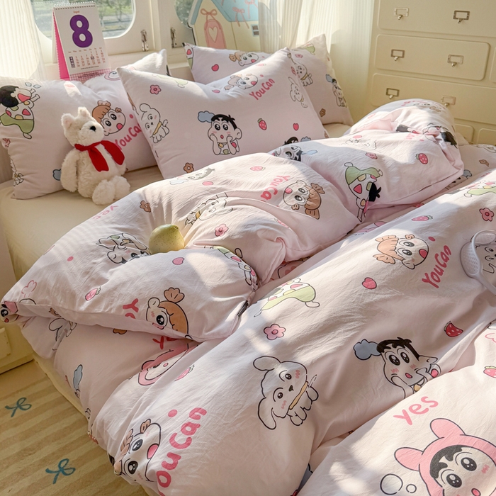 91家纺网 家纺一手货源 找家纺 温眠 2025新款亲肤柔软卡通印花水洗棉四件套 调皮小新