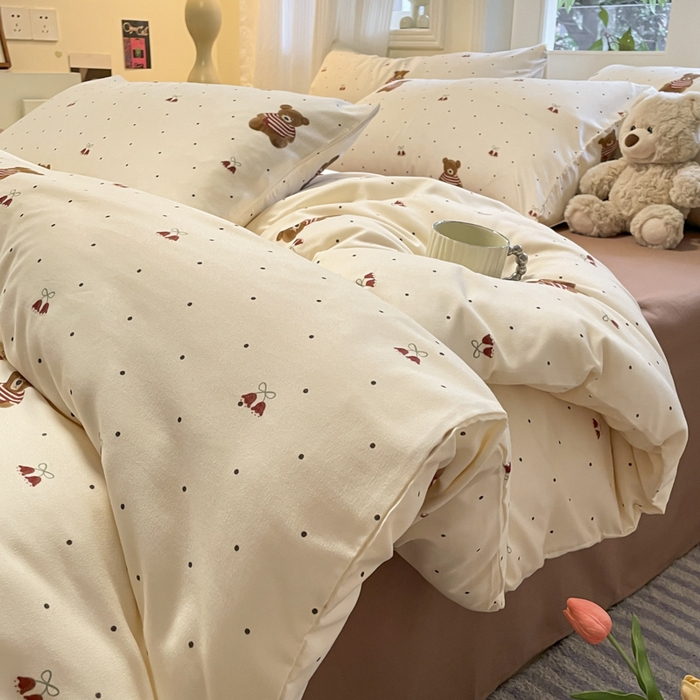 91家纺网 家纺一手货源 找家纺 玉海棠家纺 2025新款针织双层纱四件套 叮当熊