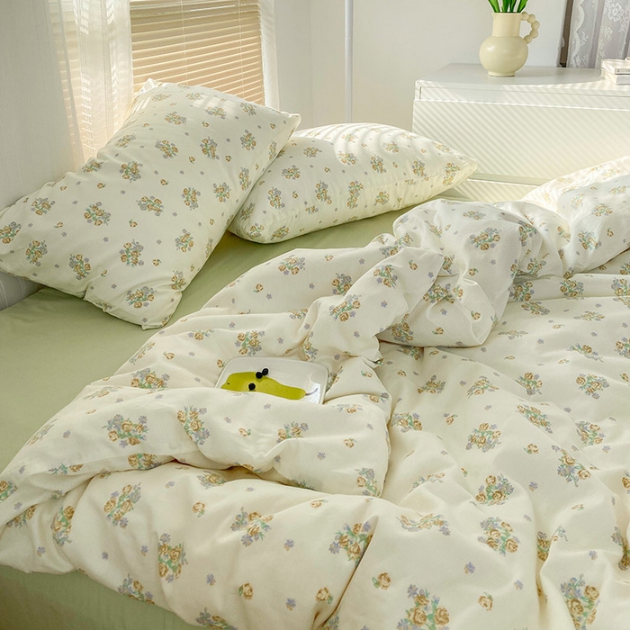 91家纺网 家纺一手货源 找家纺 尺素 2025新款纯棉印花13372全棉田园风被套韩式小清新碎花四件套 清白之年