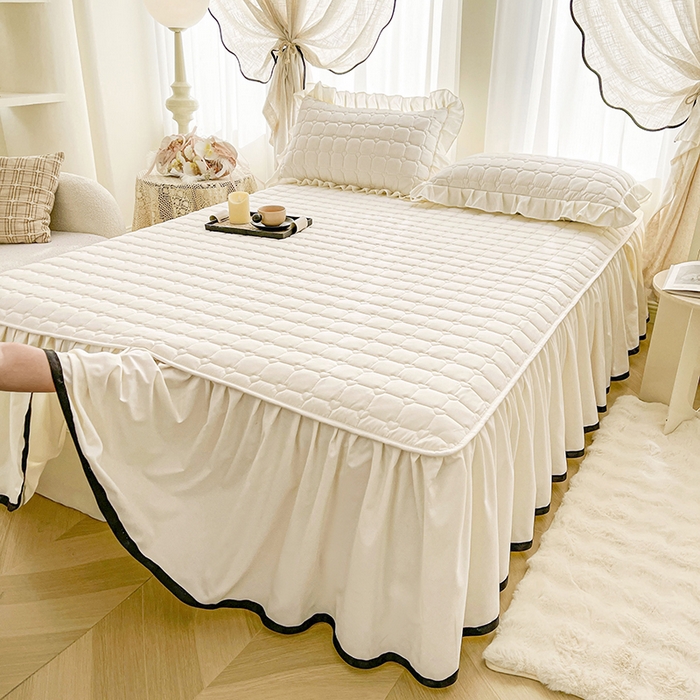 91家纺网 家纺一手货源 找家纺 （总）笠裙家纺 2025新款防水款A类原棉水洗棉夹大豆棉加厚床裙-爱格系列