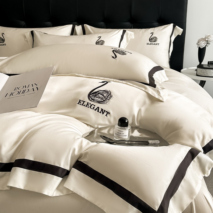 91家纺网 家纺一手货源 找家纺 618家纺 2025新款A类60S100支全棉纯棉四件套-天鹅之舞 天鹅之舞-奶油米