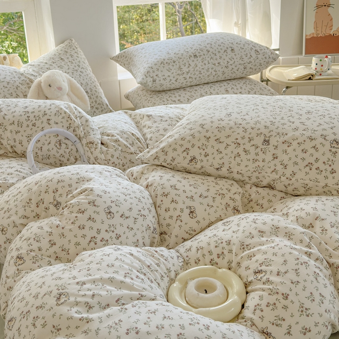 91家纺网 家纺一手货源 找家纺 玉海棠家纺 2025新款针织双层纱四件套 花田薇