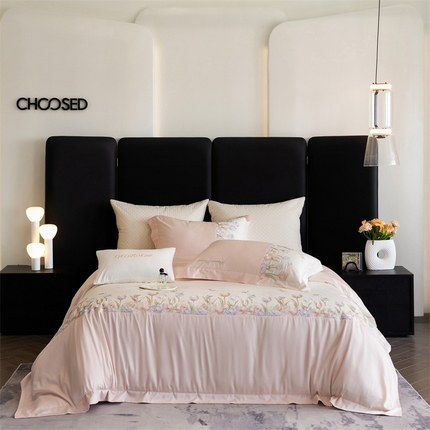 初拾 2025新款100s双股澳棉刺绣四件套-赫拉公主（棉） 棉 赫拉公主-奶油粉