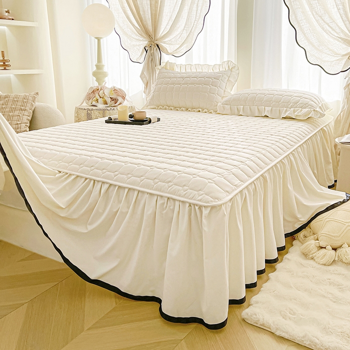 91家纺网 家纺一手货源 找家纺 （总）笠裙家纺 2025新款防水款A类原棉水洗棉夹大豆棉加厚床裙-爱格系列