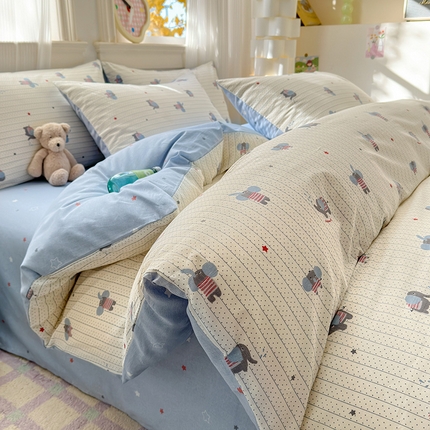 91家纺网 家纺一手货源 找家纺 希文 2025新款13372全棉纯棉印花四件套-第一批 跳跳象