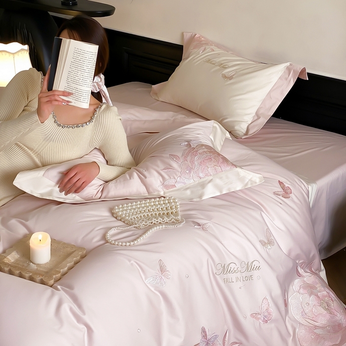 91家纺网 家纺一手货源 找家纺 2025新款100支全棉四件套-绮梦风格二 粉色