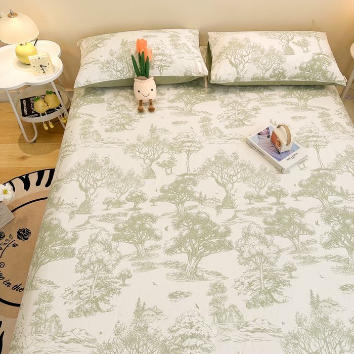 91家纺网 家纺一手货源 找家纺 简宜家居（朝初家纺） 2025新款A版纯棉全棉磨毛单床笠 翠影凝香