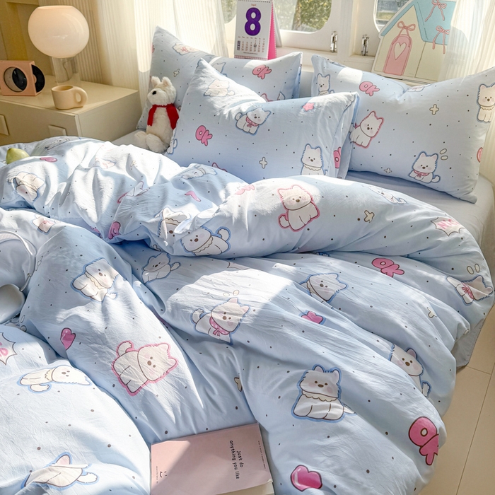 91家纺网 家纺一手货源 找家纺 温眠 2025新款亲肤柔软卡通印花水洗棉四件套 高西低