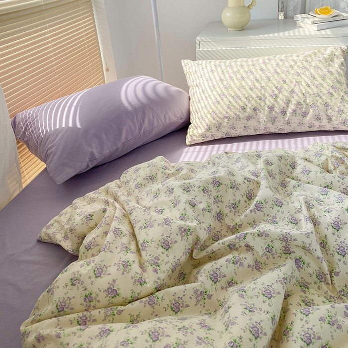 91家纺网 家纺一手货源 找家纺 尺素 2025新款纯棉印花13372全棉田园风被套韩式小清新碎花四件套 雾岛听风