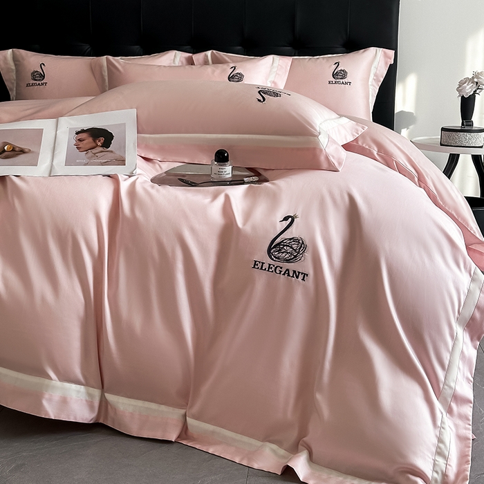 91家纺网 家纺一手货源 找家纺 618家纺 2025新款A类60S100支全棉纯棉四件套-天鹅之舞 天鹅之舞-淡粉