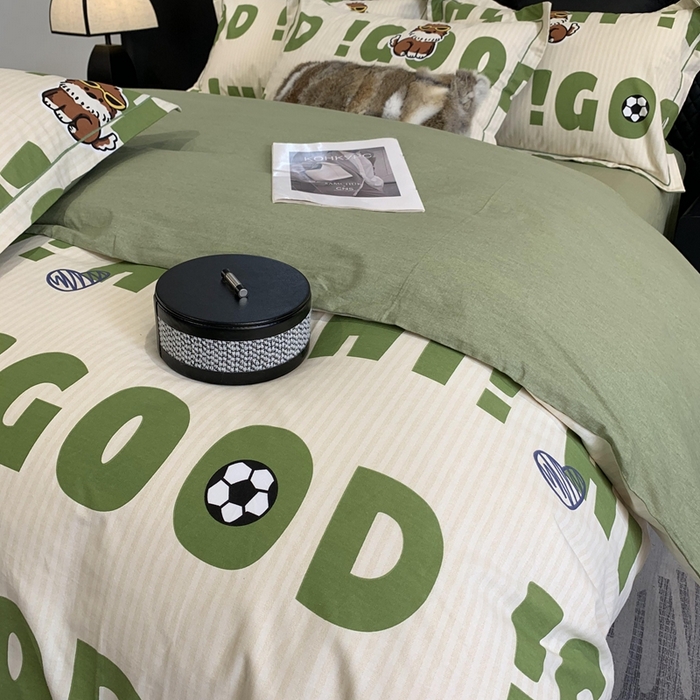 91家纺网 家纺一手货源 找家纺 莱豫家纺 2025新款全棉生态磨毛加厚全棉四件套 字母狗狗