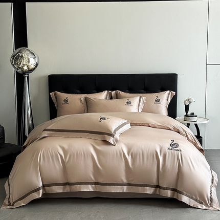 618家纺 2025新款A类60S100支全棉纯棉四件套-天鹅之舞 天鹅之舞-香槟金