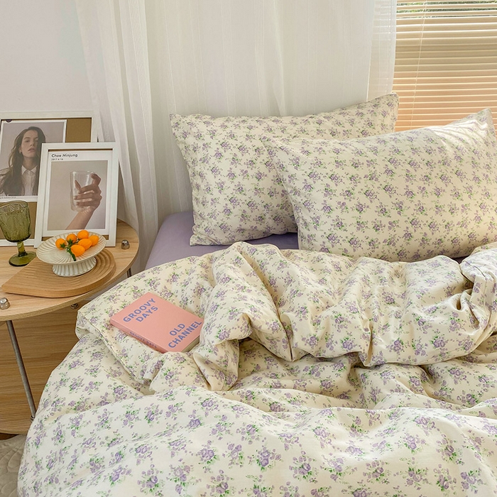 91家纺网 家纺一手货源 找家纺 尺素 2025新款纯棉印花13372全棉田园风被套韩式小清新碎花四件套 雾岛听风