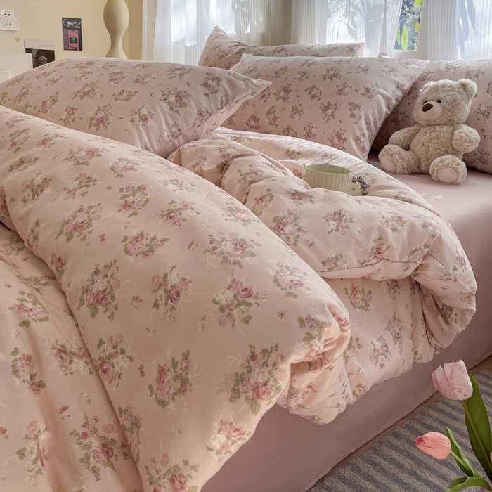 91家纺网 家纺一手货源 找家纺 玉海棠家纺 2025新款针织双层纱四件套 春和豆沙