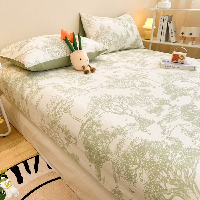 91家纺网 家纺一手货源 找家纺 简宜家居（朝初家纺） 2025新款A版纯棉全棉磨毛单床笠 翠影凝香