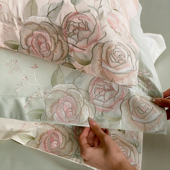 91家纺网 家纺一手货源 找家纺 2025新款100支全棉四件套-玫瑰物语 绿色