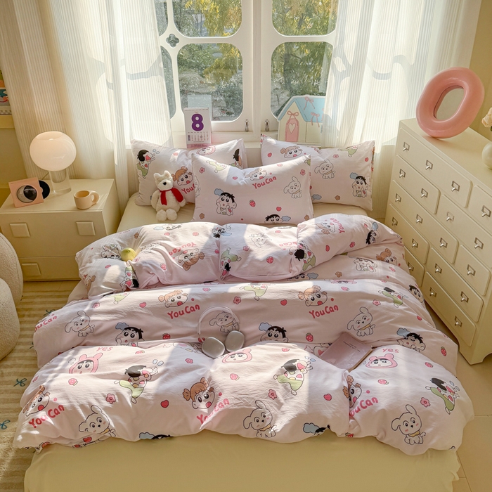 91家纺网 家纺一手货源 找家纺 温眠 2025新款亲肤柔软卡通印花水洗棉四件套 调皮小新