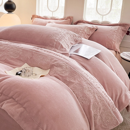 （总） 2024秋冬九斤重轻奢高端加厚保暖牛奶绒四件套刺绣宝宝绒爆款床单被套床笠款床上用品-花迹