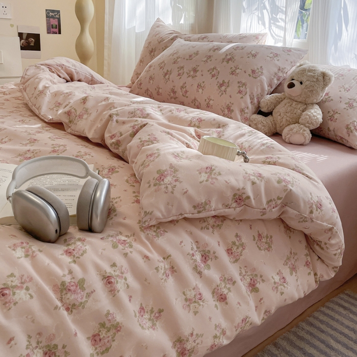 91家纺网 家纺一手货源 找家纺 玉海棠家纺 2025新款针织双层纱四件套 春和豆沙