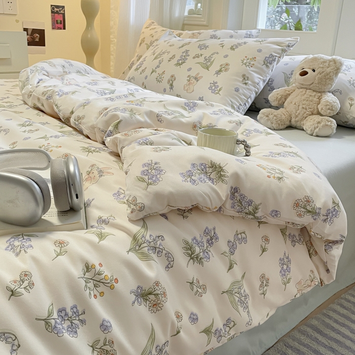 91家纺网 家纺一手货源 找家纺 玉海棠家纺 2025新款针织双层纱四件套 花间兔