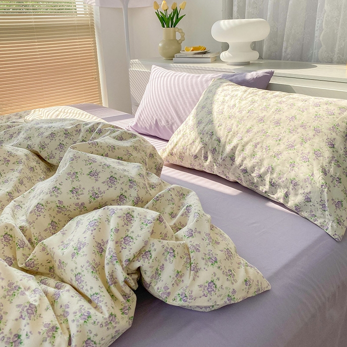 91家纺网 家纺一手货源 找家纺 尺素 2025新款纯棉印花13372全棉田园风被套韩式小清新碎花四件套 雾岛听风