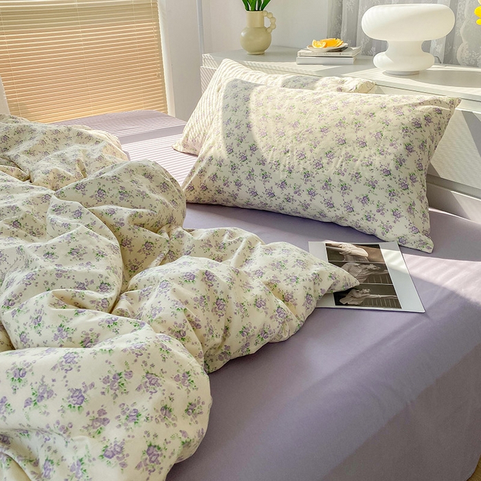 91家纺网 家纺一手货源 找家纺 尺素 2025新款纯棉印花13372全棉田园风被套韩式小清新碎花四件套 雾岛听风