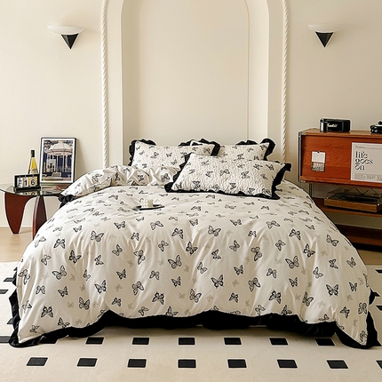 91家纺网 家纺一手货源 找家纺 美梦家纺 2025新款法式赫本风水洗棉床盖四件套系列 赫本风-蝴蝶