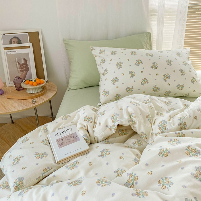 91家纺网 家纺一手货源 找家纺 尺素 2025新款纯棉印花13372全棉田园风被套韩式小清新碎花四件套 清白之年