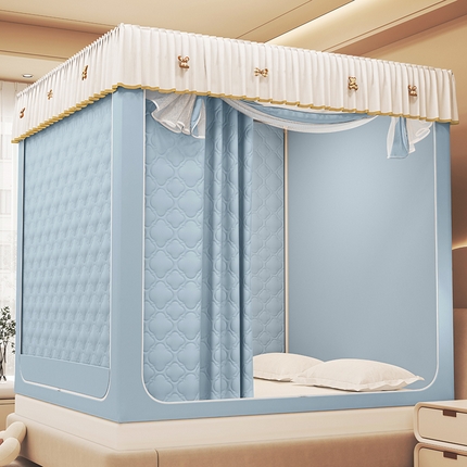 91家纺网 家纺一手货源 找家纺 富莱星蚊帐 2025新款夹棉防风保暖蚊帐 蓝
