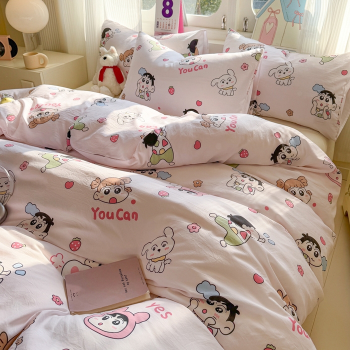 91家纺网 家纺一手货源 找家纺 温眠 2025新款亲肤柔软卡通印花水洗棉四件套 调皮小新