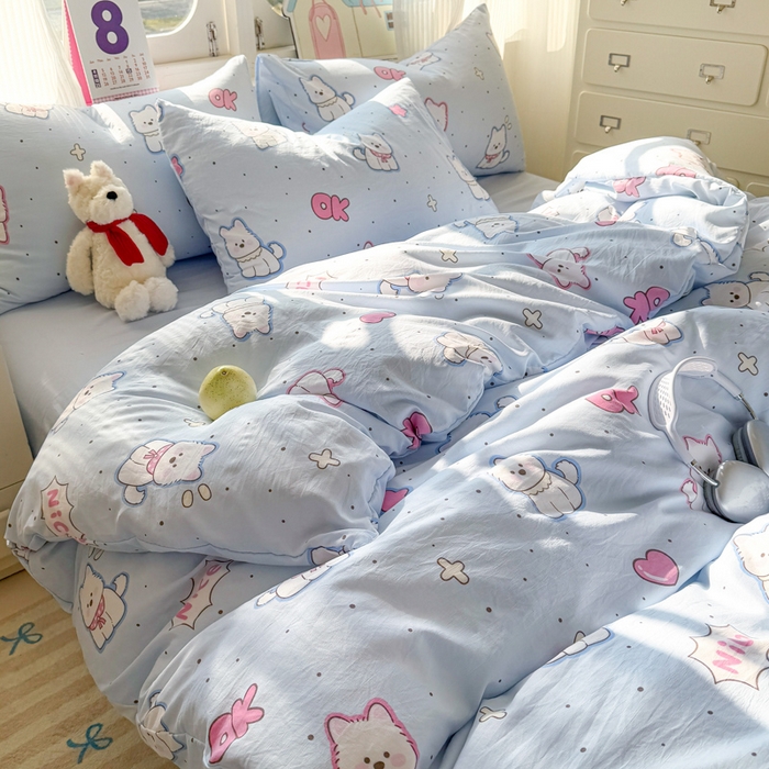 91家纺网 家纺一手货源 找家纺 温眠 2025新款亲肤柔软卡通印花水洗棉四件套 高西低