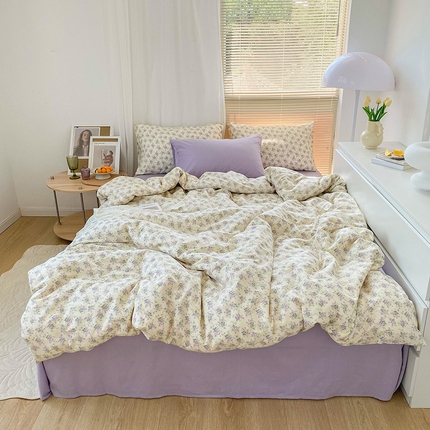 尺素 2025新款纯棉印花13372全棉田园风被套韩式小清新碎花四件套 雾岛听风